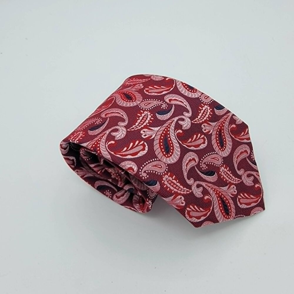 Edo Popken Men's Necktie 100% Silk Made in Italy Red Pink Size 59.5 x 3.5